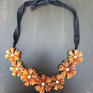 J.Crew tortoise flower necklace w/ black ribbon